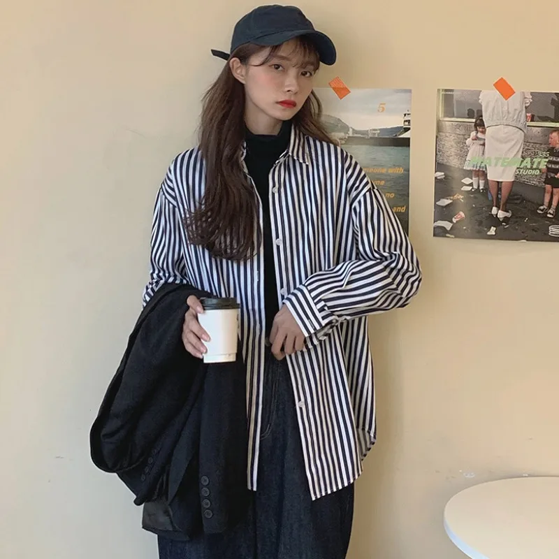 Дизайнерская нишевая винтажная рубашка в полоску темпераментное пальто женский