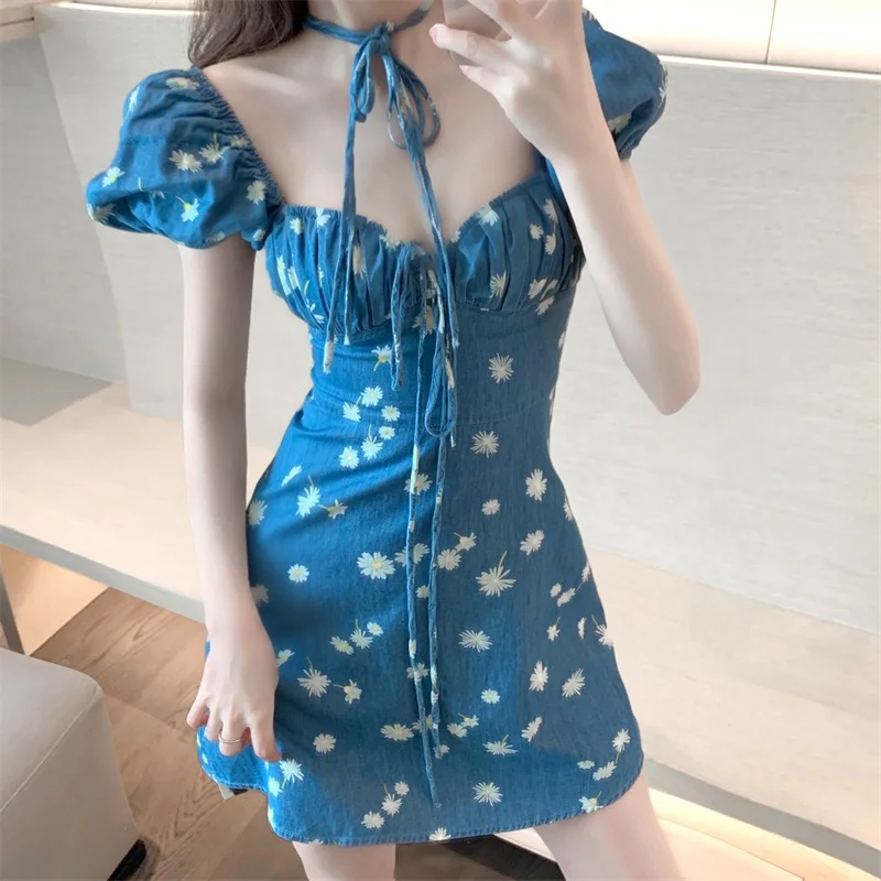 Французское цветочное сексуальное платье с v-образным вырезом женское шифоновое