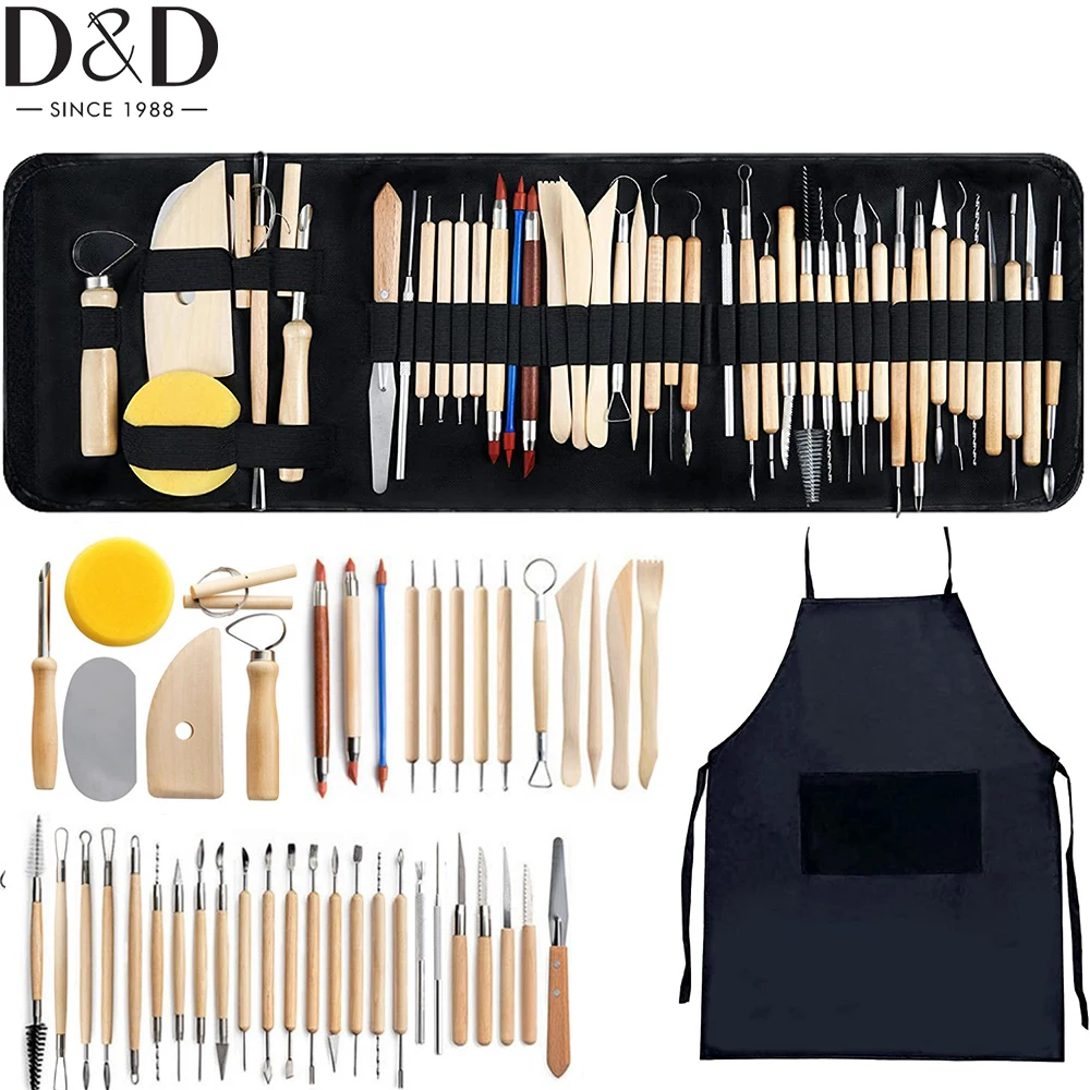 

45pcs Double Sided Ceramic Clay Carving Tool Set with Carrying Case Bag for Beginners Clay Sculpting Tools With Black Apron