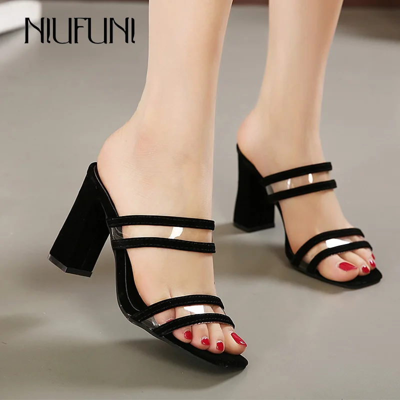 

Женские туфли NIUFUNI, весна 2022, новинка, прозрачные сандалии и тапочки из ПВХ на блочном каблуке, Размеры 35-40, размер 35-42, для вечеринки, шоппинга, свидания