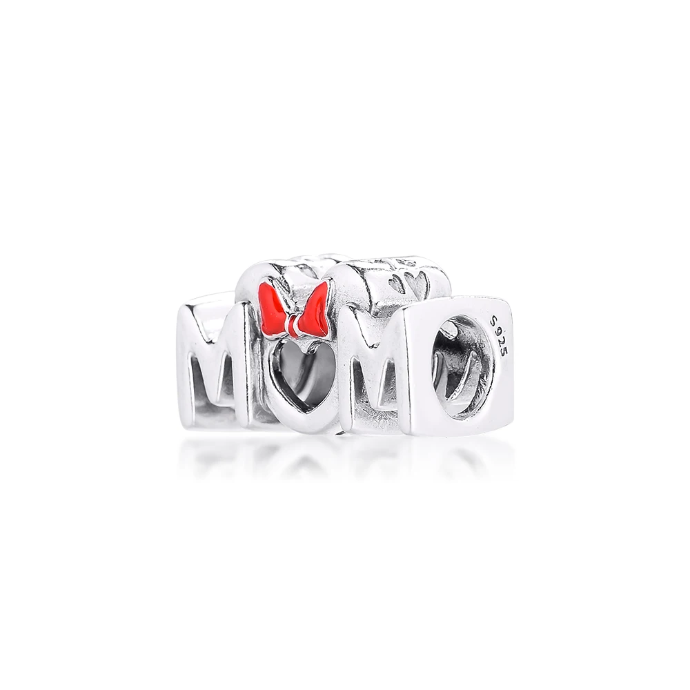 

Fits Orignal 925 Charms Bracelets Mouse Bow & Mum Charm Red Enamel Sterling Silver Jewelry Woman DIY Fashion Mother's Day Beads