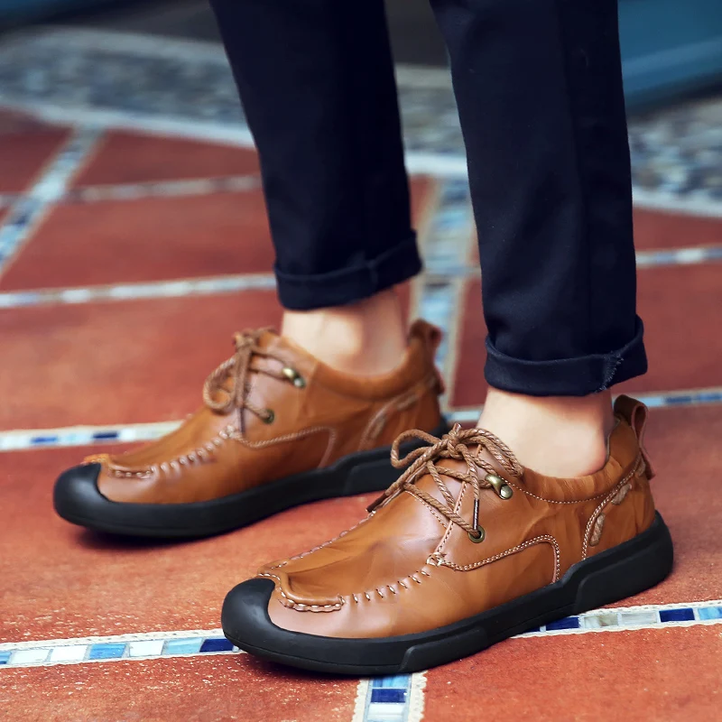 

Shoes Men genuine Leather Luxury Breathable oxfords lace up High Quality outdoor Boat Men Flats Comfortable Footwear shoes men