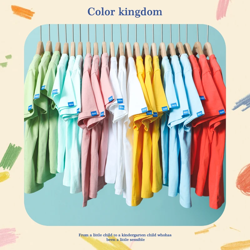 Hnne Children 100% Cotton Short Sleeve T-shirt Soft Breathable Unisex Boys Girls Tops Kids High Quality Solid Tees  HJ150622