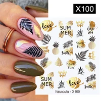 harunouta gold black tropical plants water nail decals stickers leaves flower geometry line slider summer nail art decoration