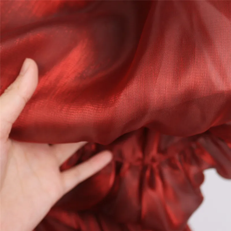 

Elegant Red Organza Party Dresses Women lantern Sleeve Ruffle Ladies Midi Dress With Belt Female Red Wedding Clothes Plus Size