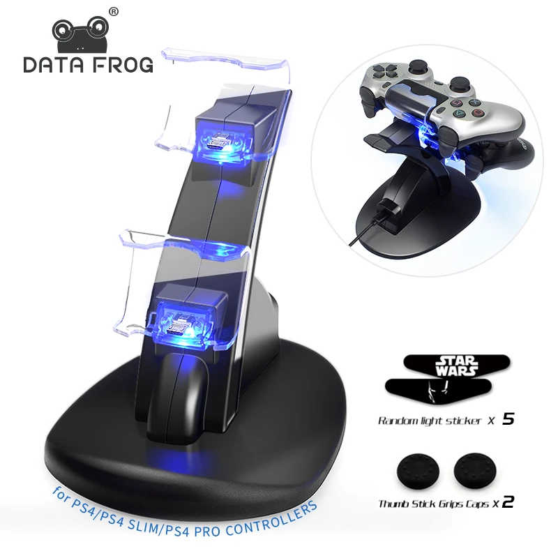 Данные лягушка светодиодный зарядная станция с двумя USB зарядным контроллером игровой контроллер подставка держатель для sony PS4 playstation 4/PS4 Slim/PS4 Pro