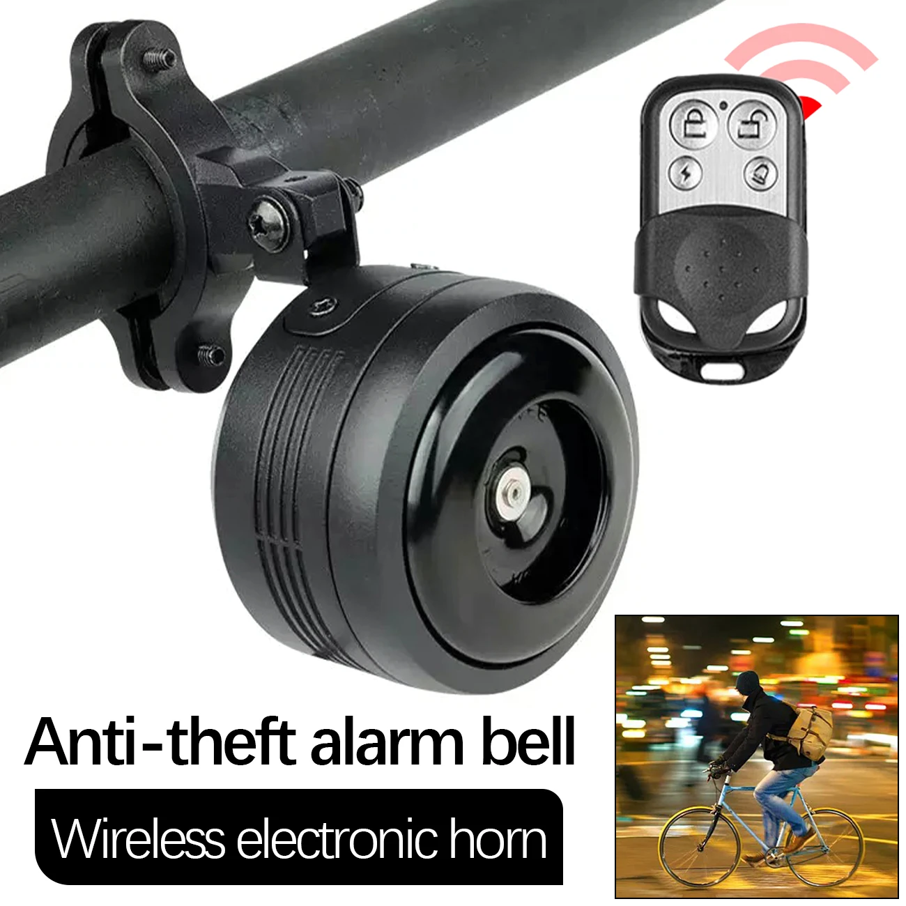 

125db USB Charging 1300 MAh Bicycle Electric Bell Cycle Motorcycle Scooter Trumpet Horn Anti-Theft Alarm Siren & Remote Control