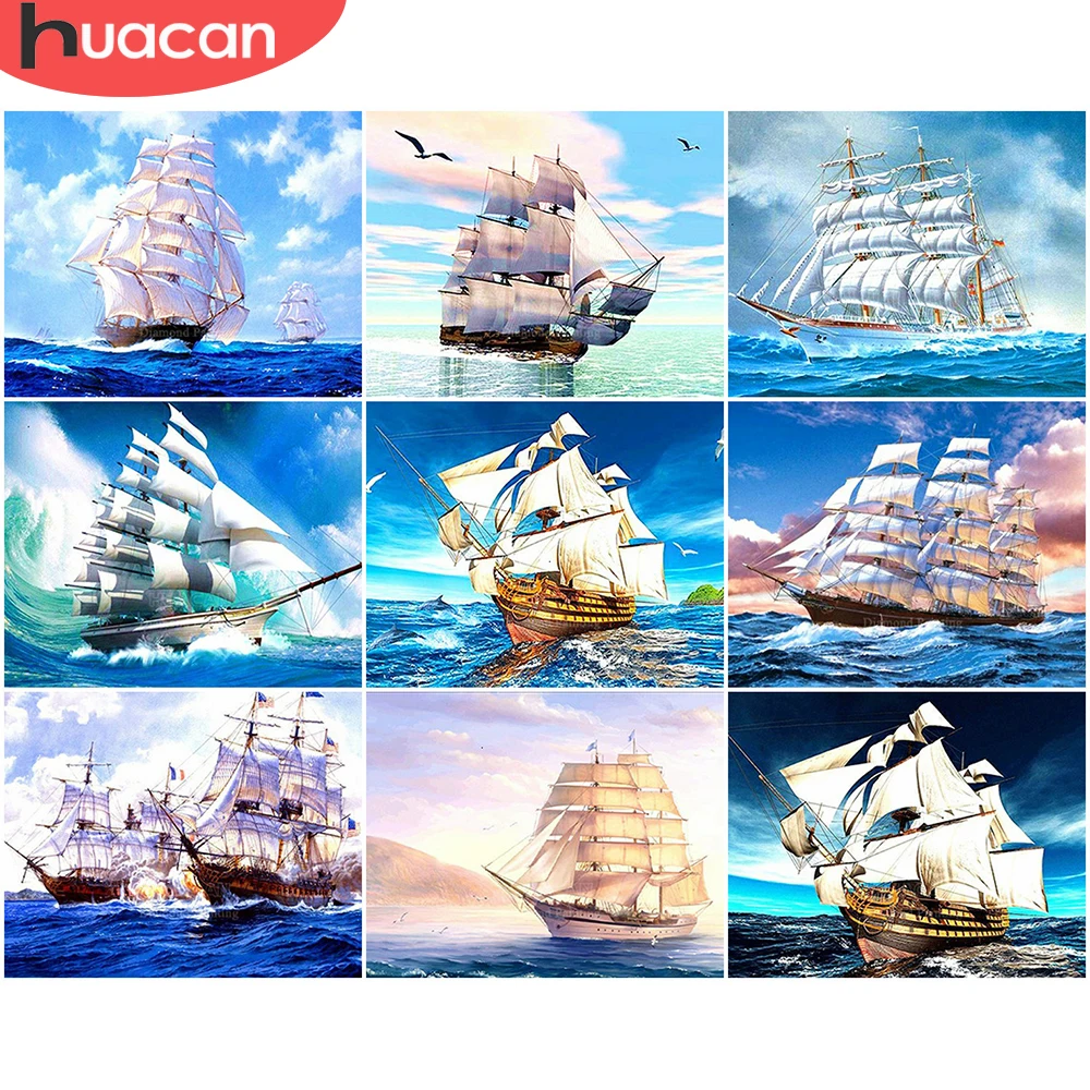 

HUACAN Раскраска по номерам парусник пейзаж для взрослых DIY Рамка Картина маслом по номерам морской корабль на холсте украшение дома