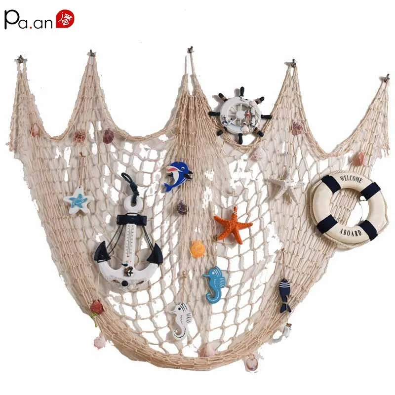 

Mediterranean Fishing Net Nautical Home Decor Seashell Anchor Decor Sea Decoration Hand-woven Float Wall Decoration Marine Style