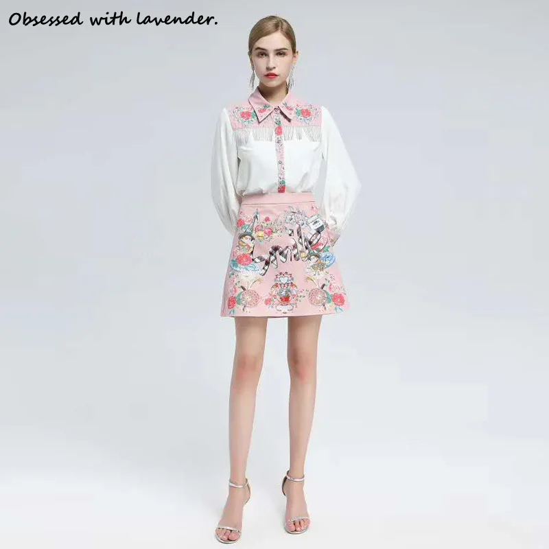 

Obsessed with lavender.The new goddess pink two-piece short skirt shirt tassel decoration is elegant in spring and summer