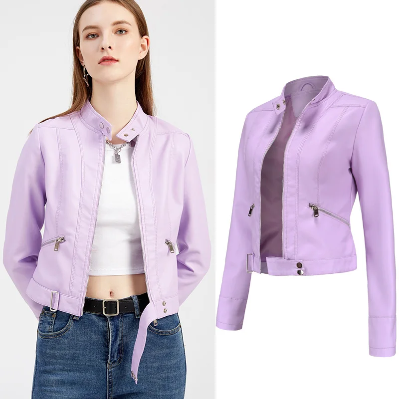 Женская осенне-зимняя байкерская куртка из искусственной кожи на молнии с