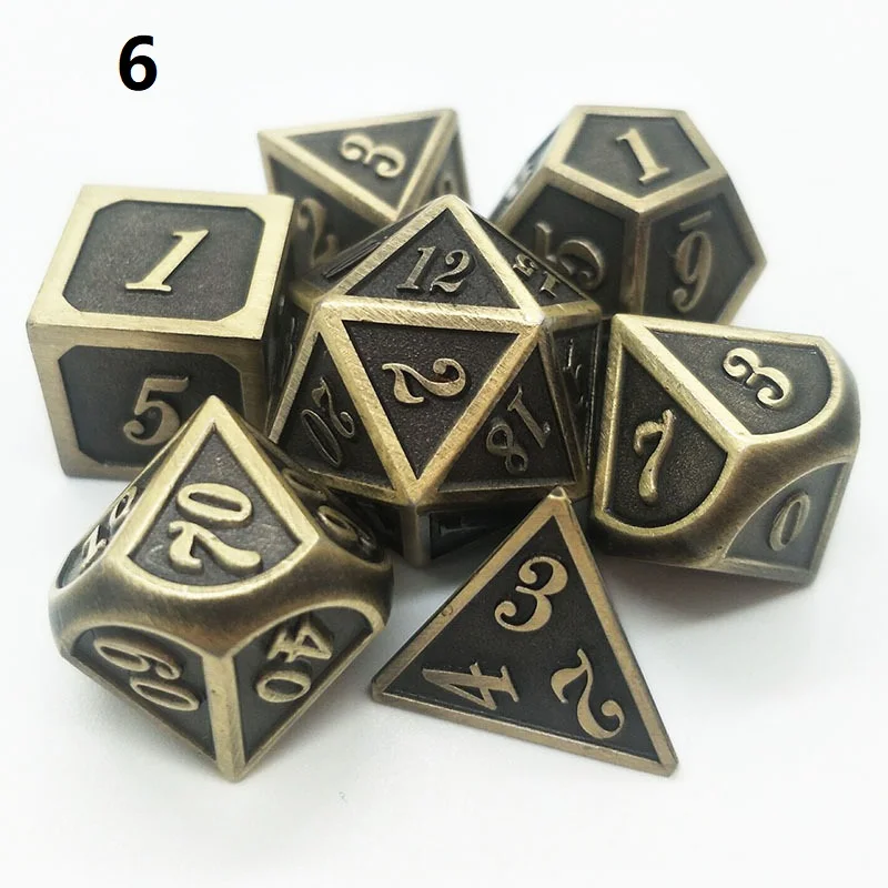 7 шт./компл. игральные кости DND набор патина многогранные металлические кубики dados
