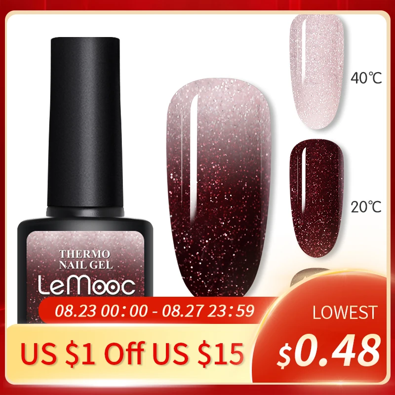 LEMOOC термальный лак для ногтей гель Блестящие Блестки эффект меняющий цвет Лаки