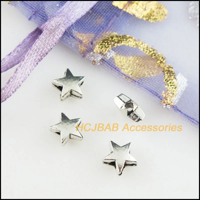 Модные 120 шт Тибетский серебристый цвет крошечное гладкое звезда подвески бусины