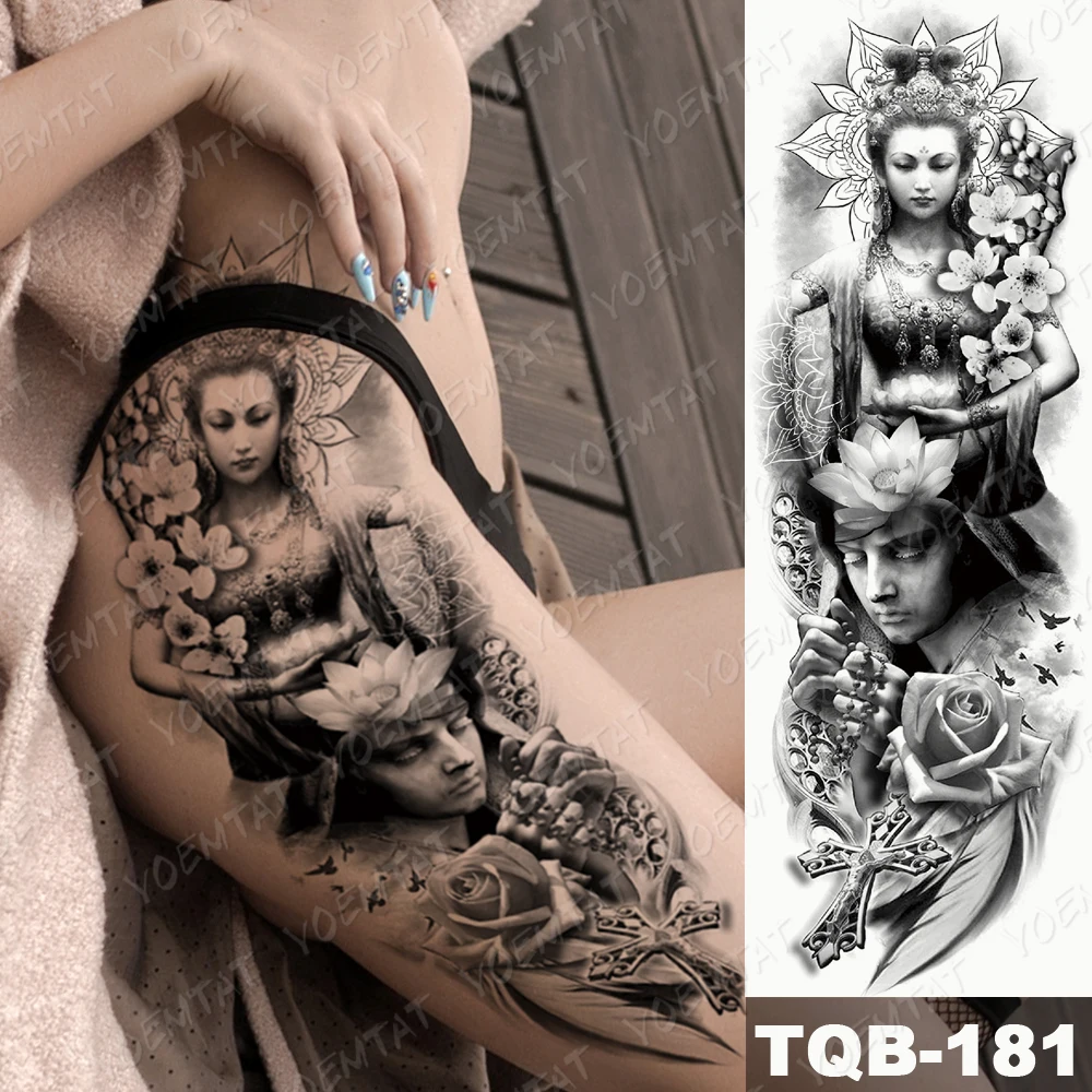 

Large Arm Sleeve Tattoo Gun Rose Lion Waterproof Temporary Tatto Sticker Clock Flower Waist Leg Body Art Full Fake Tatoo Women