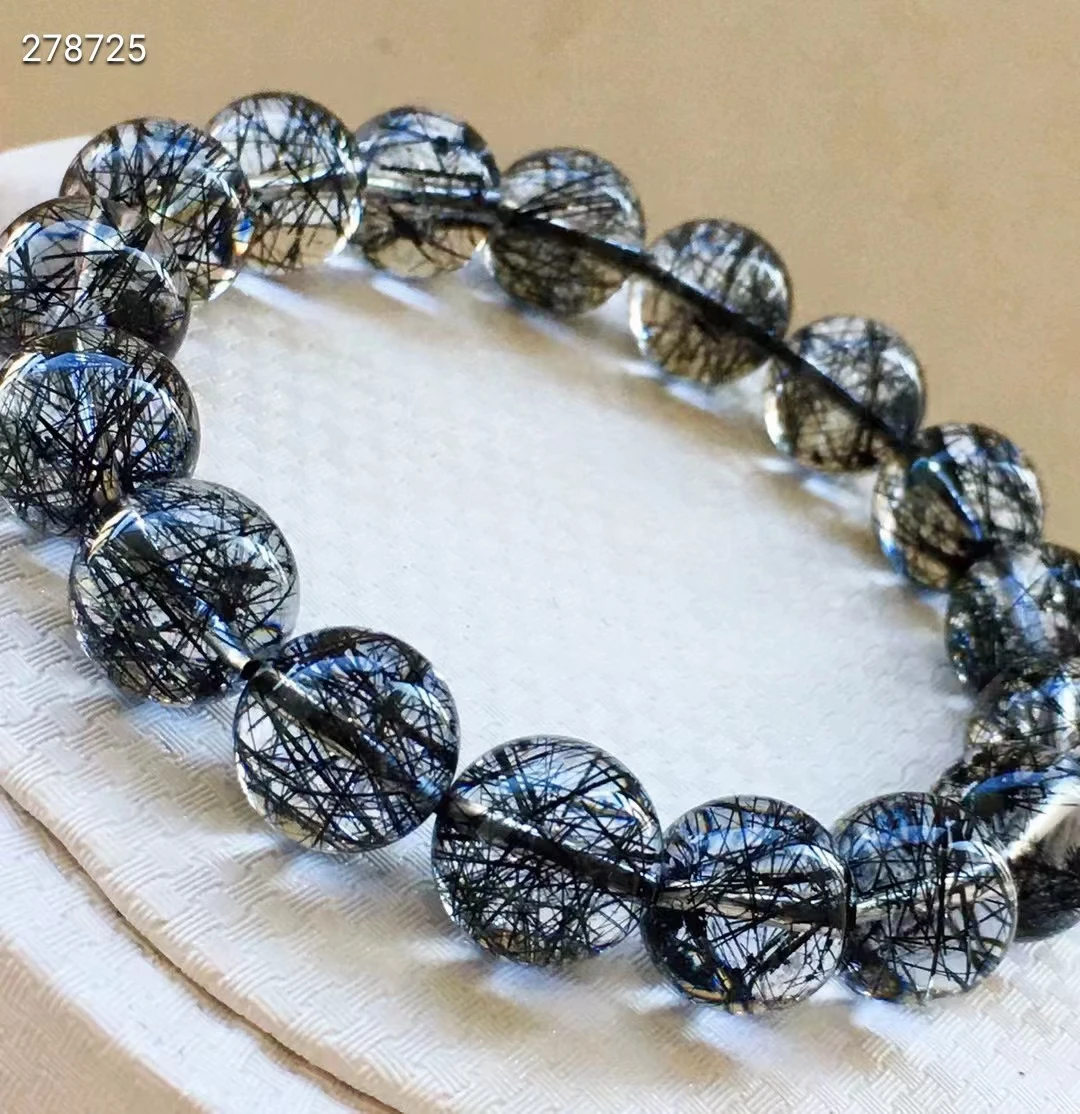 

Genuine Natural Black Rutilated Quartz Crystal Bracelet Women Men 11.5mm Clear Round Beads Wealthy Stone From Brazil AAAAAAA