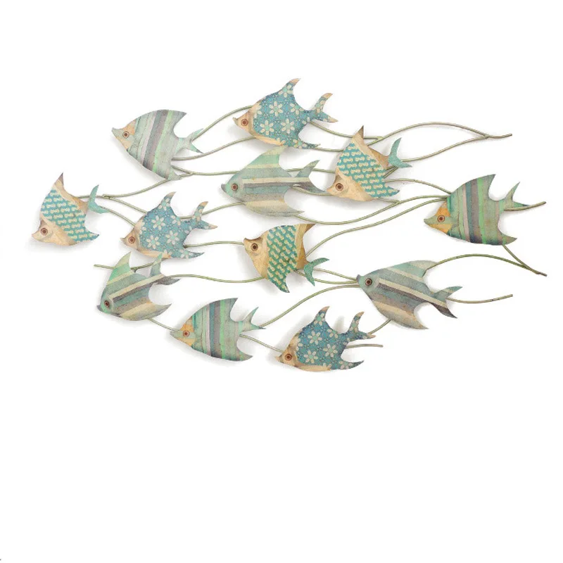 

Mediterranean Vintage Wall Decoration Wrought Iron Home Wall Hanging Metal Fish Creative 3D Stereo Bedroom Ornaments ZM227