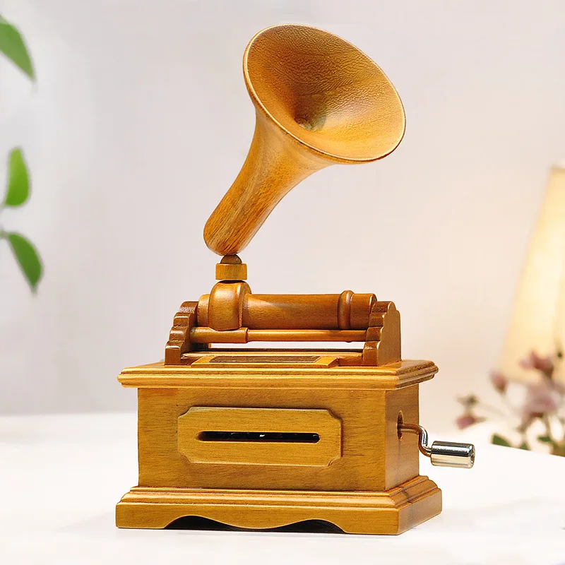 

Музыкальная шкатулка с фонографом, музыкальная шкатулка в стиле ретро, встроенное движение с песней на день рождения и музыкальной бумажно...