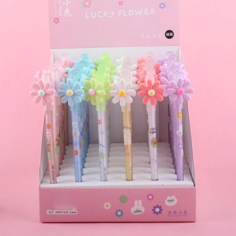 

48 pcs/lot Kawaii Daisy Erasable Gel Pen Cute Black ink Signature Pens Promotional Gift Stationery School Supplies