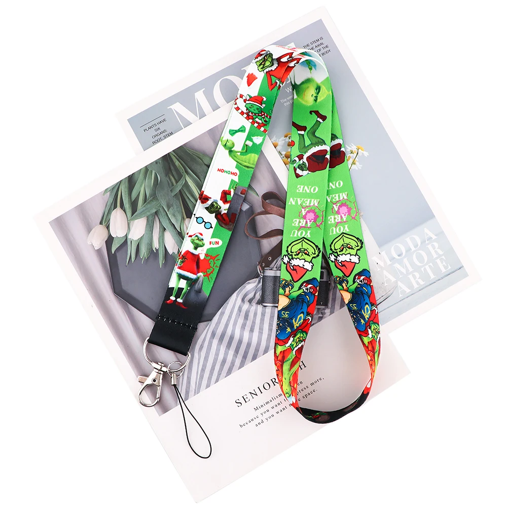 

24pcs/lot MD798 DMLSKY Cartoon Green Hair Monster Stole Christmas Lanyard Keychain Badge Rope Lanyard With Card Holder Cover
