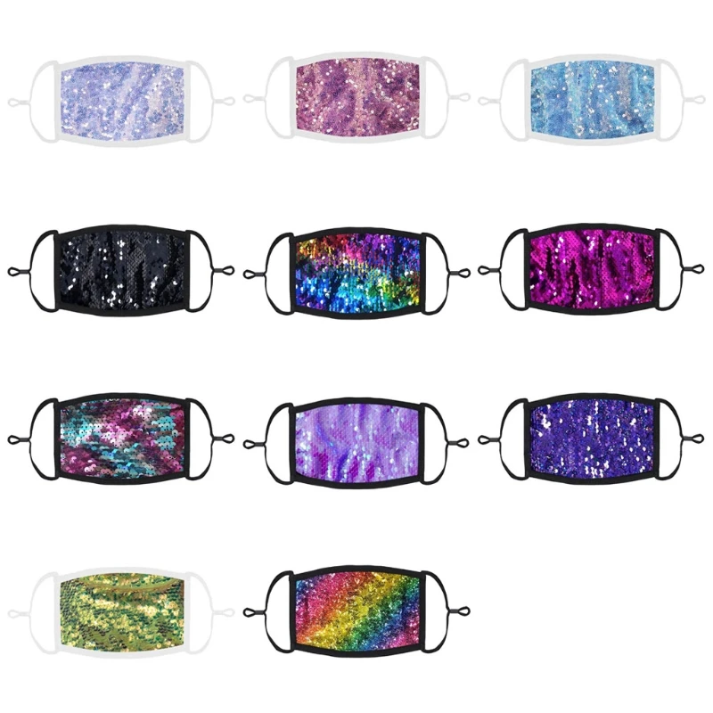 

5 Sets Shiny Rainbow Sequins Mouth Mask with PM2.5 Filters Rave Party Face Cover