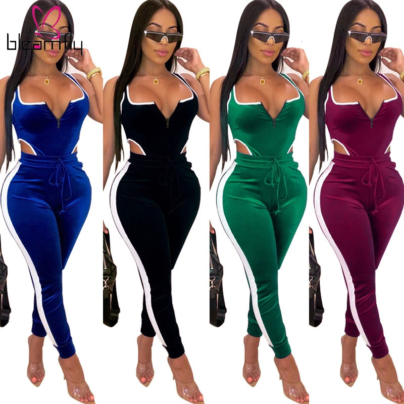 Осенне зимний женский комплект бархатный боди брюки карандаш костюм из двух