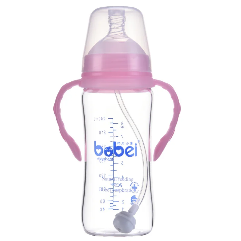 Бутылочка детская стеклянная с широким горлом 6 м + без БФА ручкой|Бутылки| |