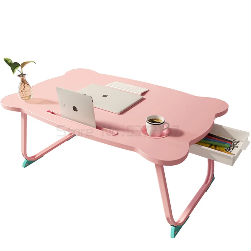 

Simple folding laptop table desk bed table sofa table small desk with slot cup holder drawer portable study table
