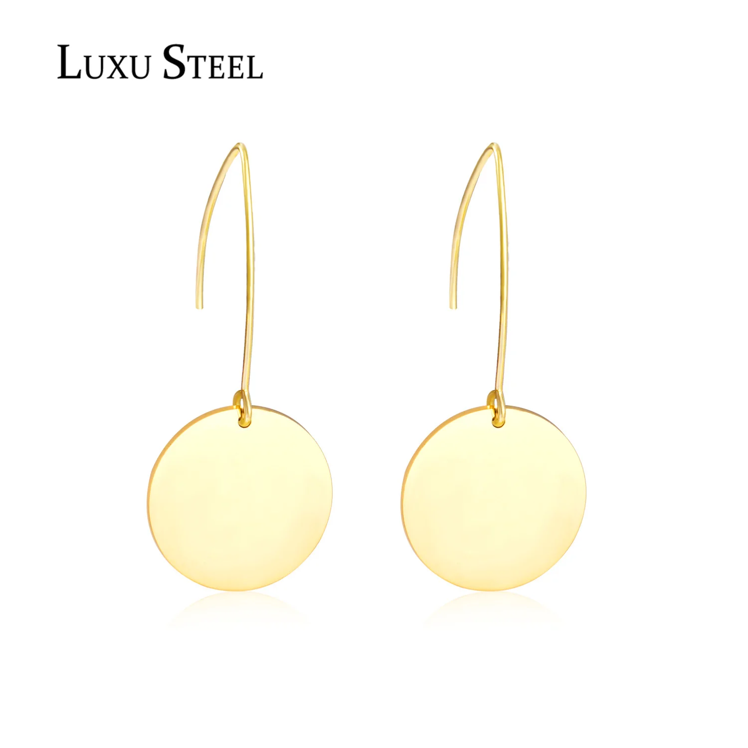 LUXUSTEEL круглые серьги-капли золотого цвета из нержавеющей стали минималистичная