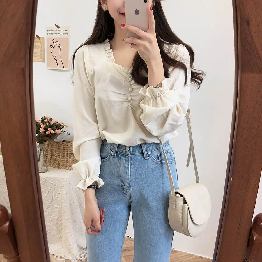 S-XL новая весенняя женская Повседневная летняя блузка для девочек рубашка с