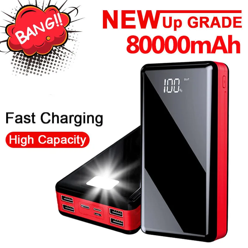 80000 мАч Внешний аккумулятор светодиодный цифровой дисплей портативное Внешнее