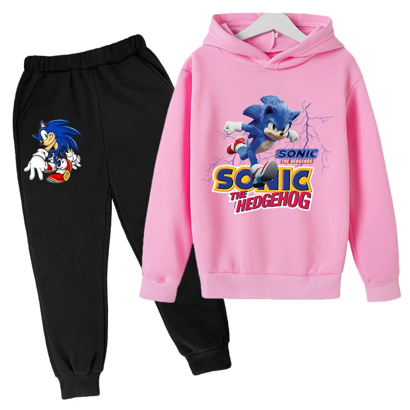 

2021 Spring and Autumn Children's Leisure Sports 2-piece Hoodie + Pants Set Girls Long Sleeve Boy Sonic Printed Clothing