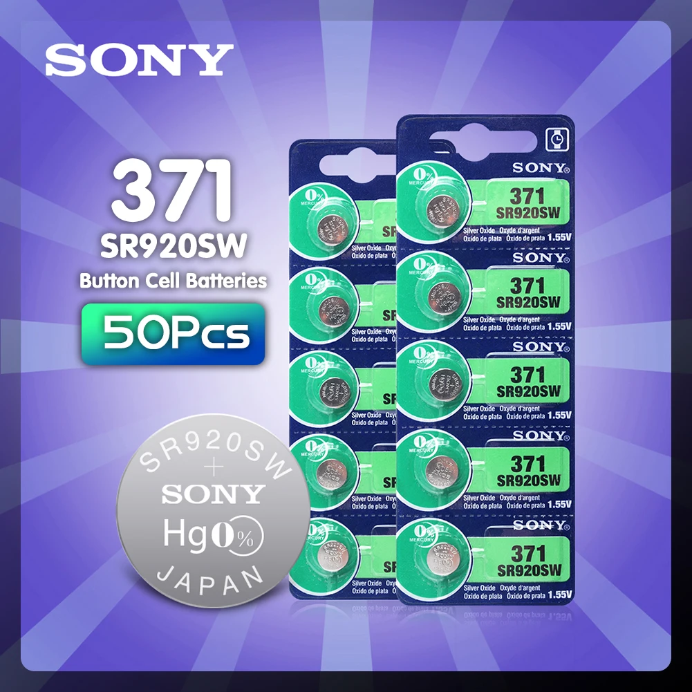 

SONY 50 шт. AG6 1,5 в серебряный оксид кнопочные батареи SR920SW SR69 SG6 LR69 171 стандартное использование для пульта дистанционного управления