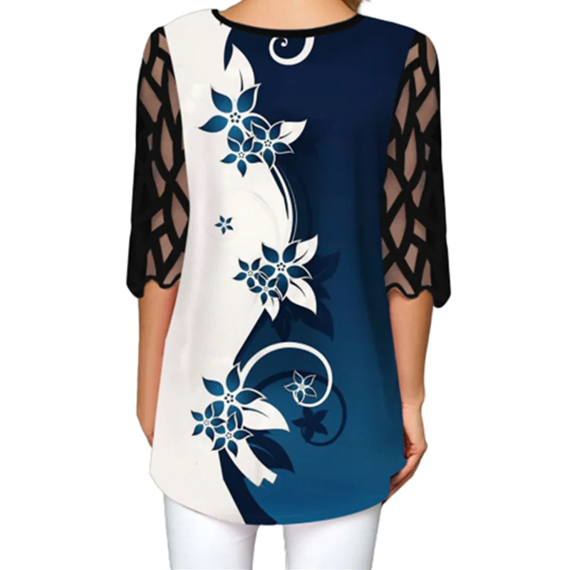 

2021 New Summer Tops 5XL Plus Size T Shirt Women Oversized Lace Patchwork Tshirt Casual Floral Print Tees Top Fashion Clothes