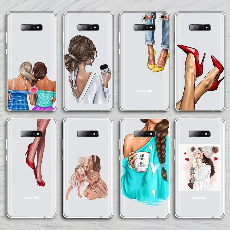 

Fashion coffee women Cover Phone Case Transparent For Samsung Galaxy A71 A21s S8 S9 S10 plus note 20 ultra