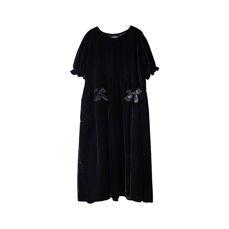 

imakokoni black velvet short-sleeved dress original design Japanese was thin mid-length female summer 203065