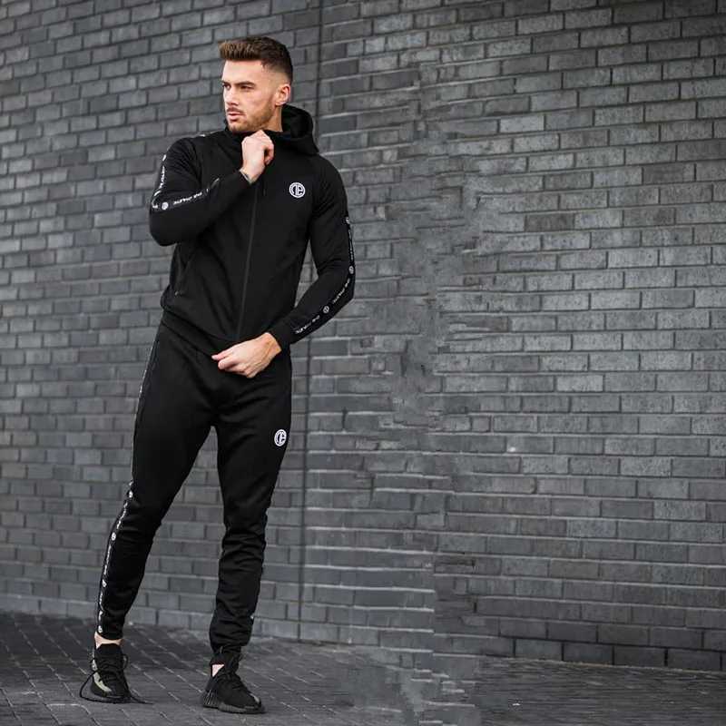 

2019 New Mens Running Jackets Fitness Sports Coat Hooded Tight Hoodie Gym Soccer Training Run Jogging Jackets Trousers Zipper