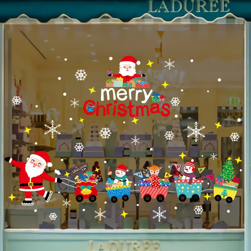 

Christmas Decoration Glass Stickers Window Scene Layout Door Stickers Santa Claus Train Home Decoration Holiday Stickers 2021