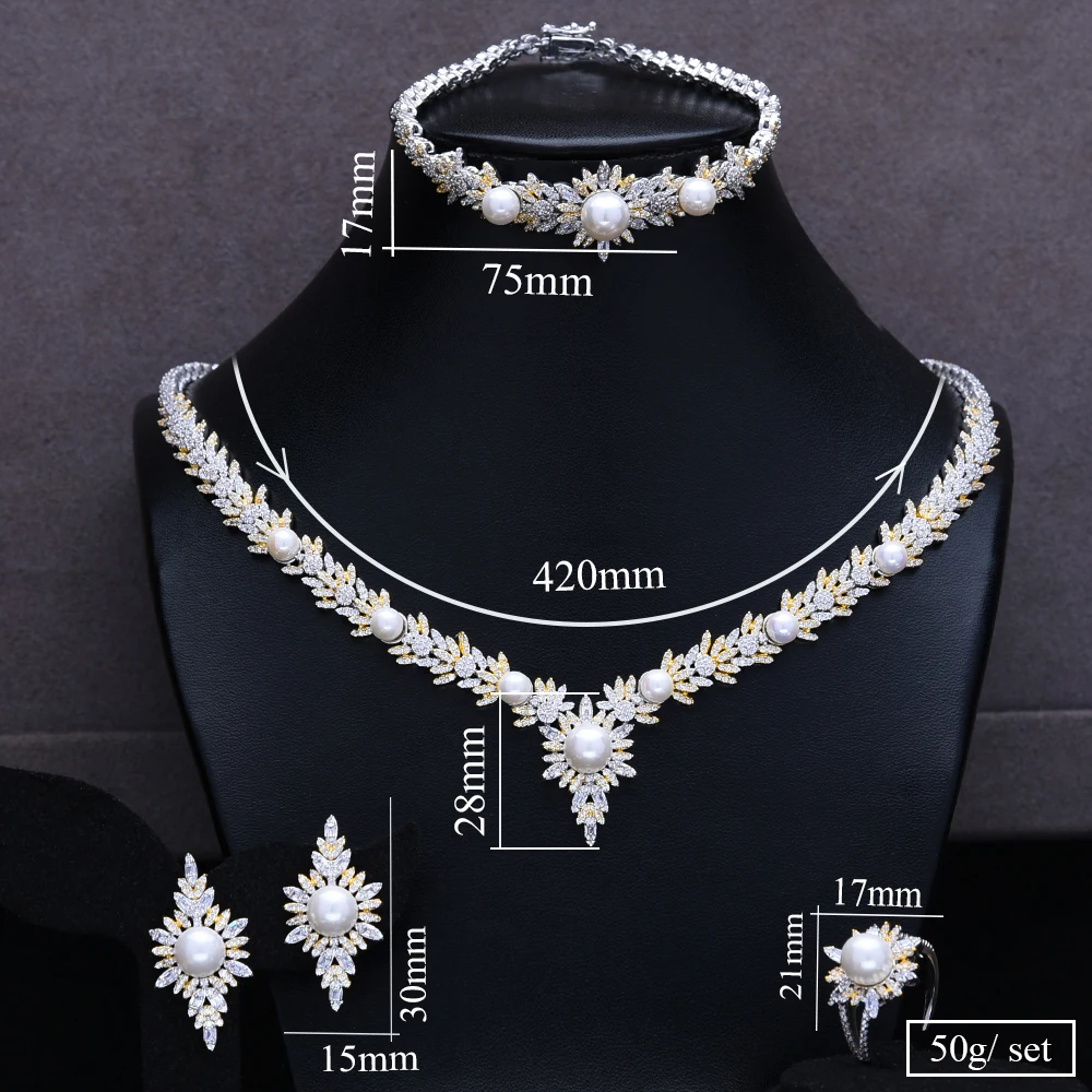 

missvikki Italian 4PCS Necklace Earrings Bracelet Ring for Noble Pearl Luxury Women Bridal Wedding Engagement Jewelry Sets 2019