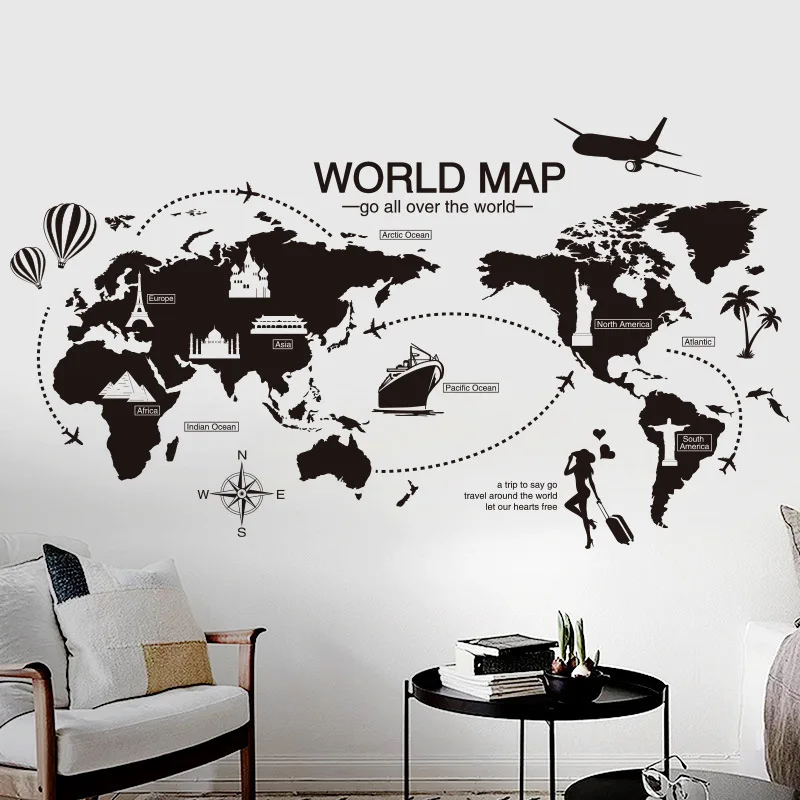 Декоративные наклейки в виде обои с картой настенные стикеры черного мира для