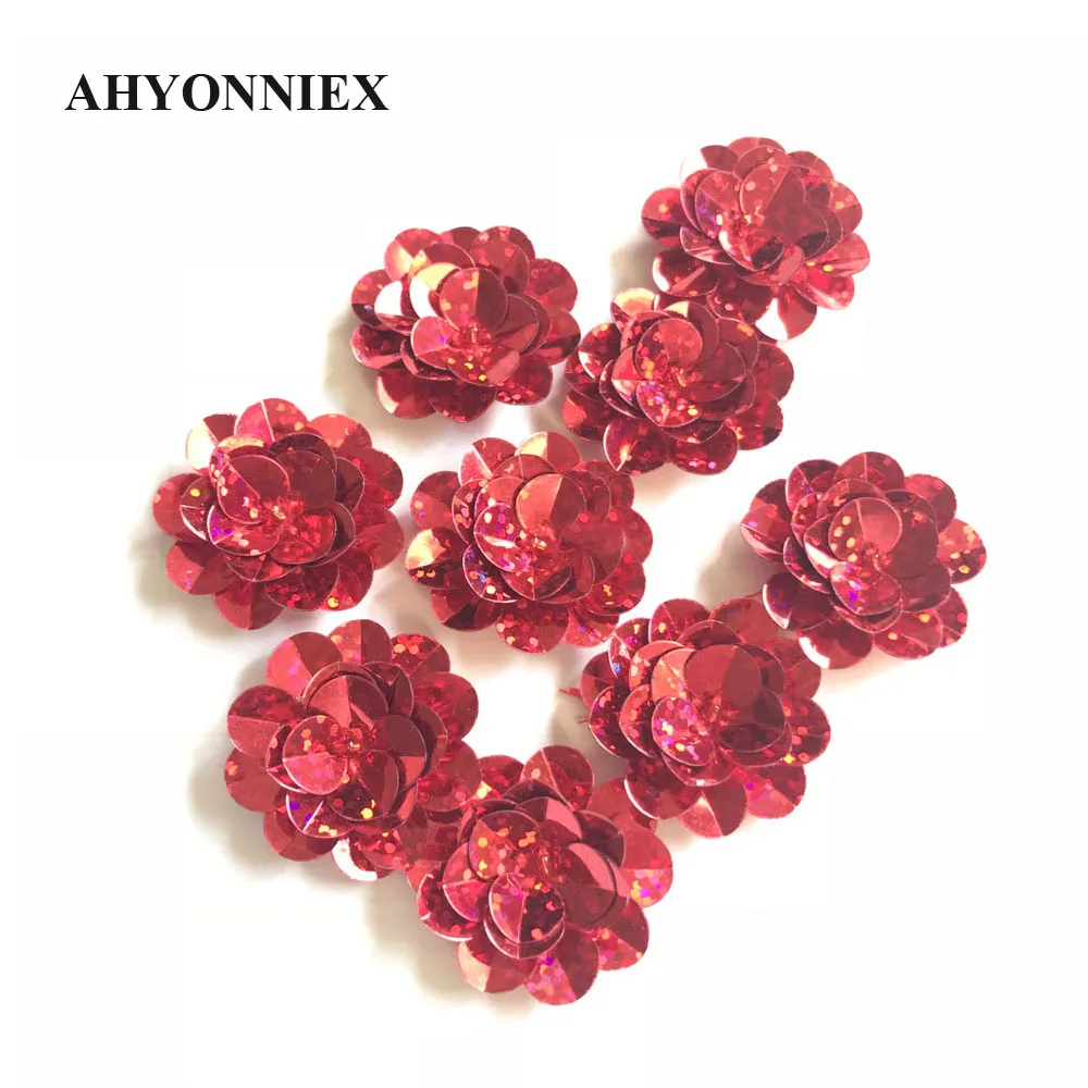 

10Pcs/Lot Fashion Beaded small red flower patch applique sequins sew earrings sweater shoes dress clothes decoration DIY patch