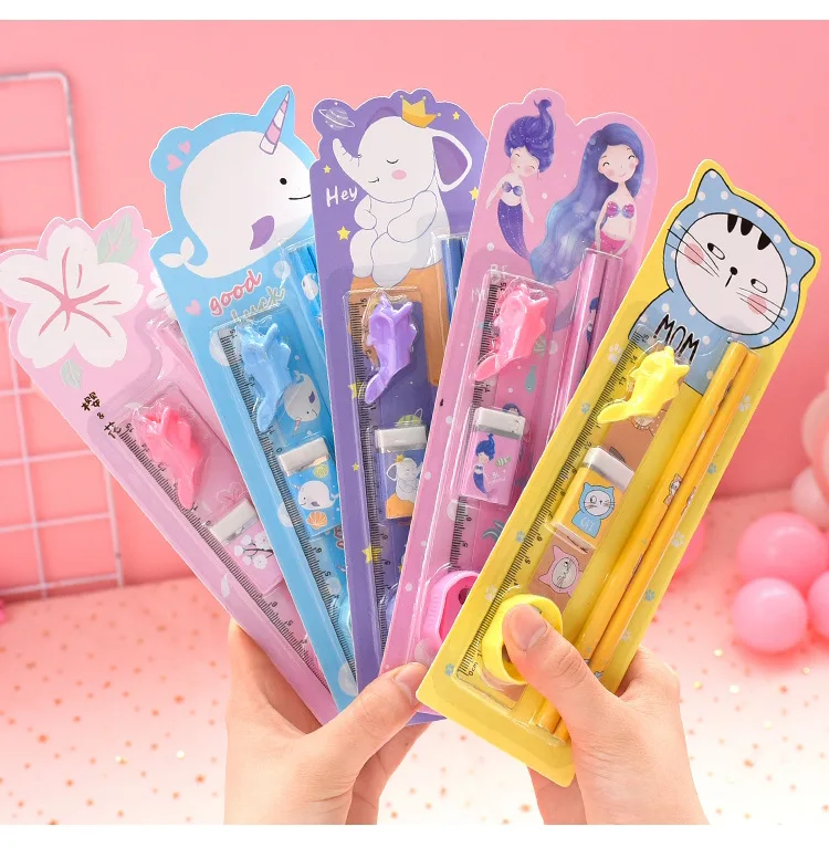 1 Набор Kawaii Мультфильм Единорог кролик HB деревянные карандаши для детей эскиз исследования карандаши с линейкой ластик Ручка точилка подарочный набор