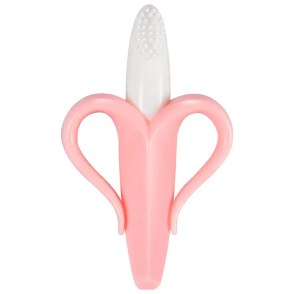 Pink 1 pc Детская силиконовая учебная зубная щетка в форме банана, безопасный Прорезыватель для зубов для малышей, жевательная игрушка, кольцо для прорезывания зубов, подарок для младенцев, детская, жевательная - Цвет: Pink 1 pc