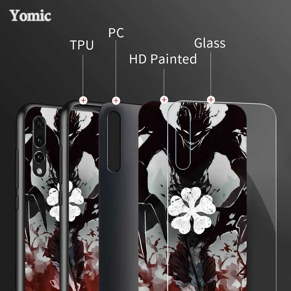 

Tempered Glass Phone Case for Huawei P30 Lite P Smart Z P40 Honor 8X 20 P20 Y7 9X Pro Y9 Y6 2019 Cover Black Clover Anime Asta