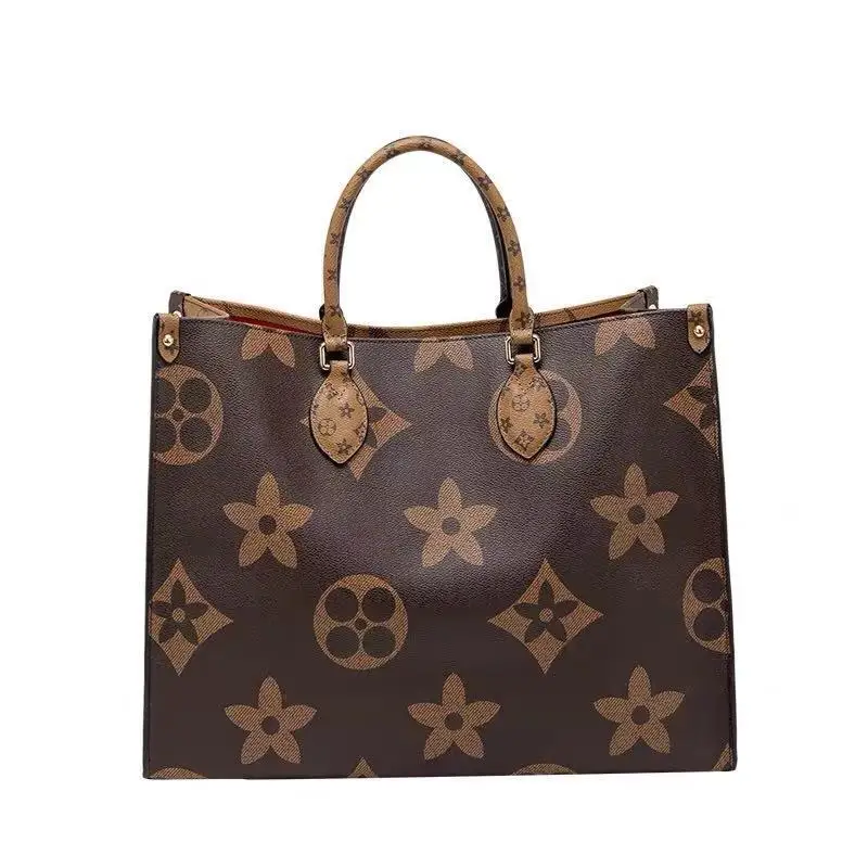 

2021 Leather new large capacity double side color matching shopping bag handbag women's big bag laohuatuote bag