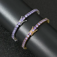 4mm hip hop bling iced out purple cubic zirconia tennis chain bracelets women men 1 row cz link chain rock jewelry hiphoprock
