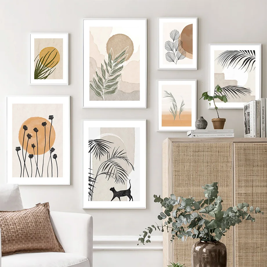 

Boho Palm Leaves Dandelion Sun Flamingo Nordic Posters And Prints Wall Art Canvas Painting Wall Pictures For Living Room Decor