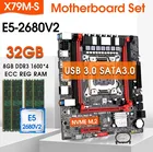 Материнская плата JINGSHA, комплект combo kit LGA 2011 Xeon E5 2680V 2 CPU 4pcs x 8GB = 32GB памяти DDR3 ECC RAM 1600Mhz USB3.0 SATA3