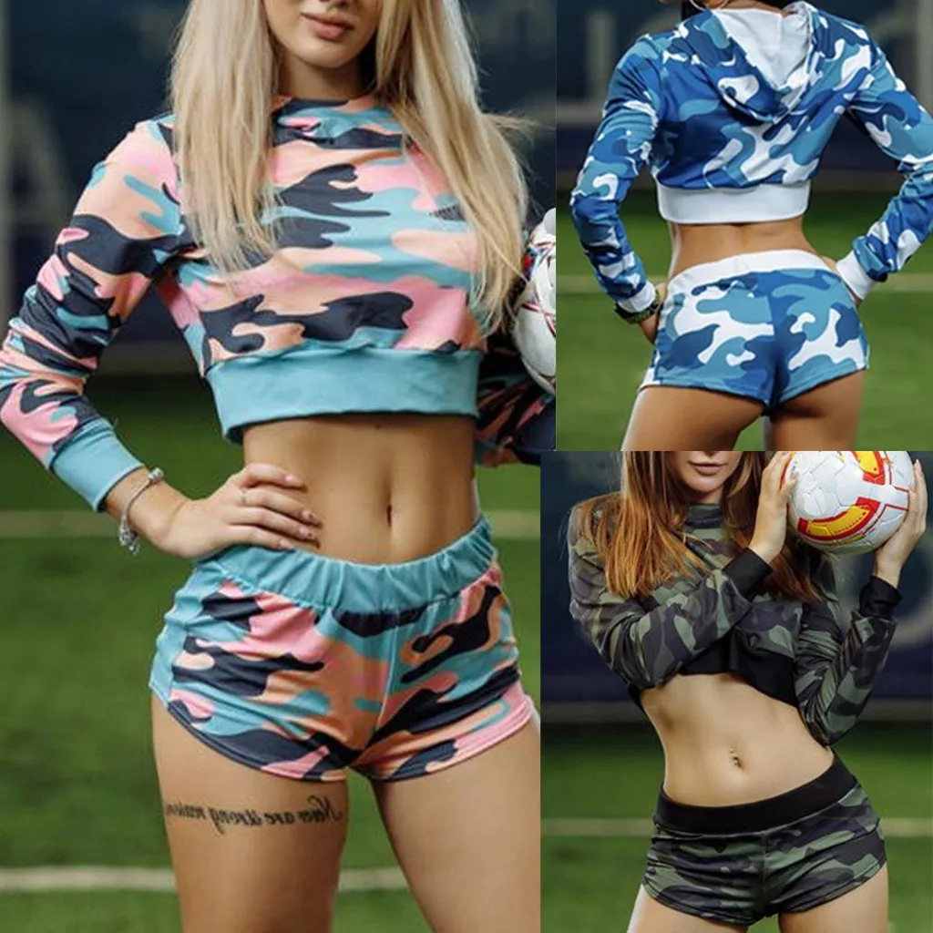 Повседневный Камуфляжный Женский комплект из двух предметов модная