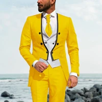 jeltonewin 2021 tailcoat design yellow men suit 3 pieces slim fit wedding suits for men groom tuxedos bridegroom best man blazer